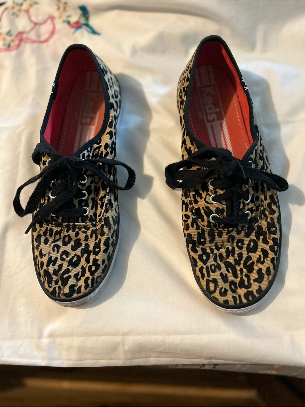 Ladies Keds Leopard Print Canvas Sneakers - Black & Tan